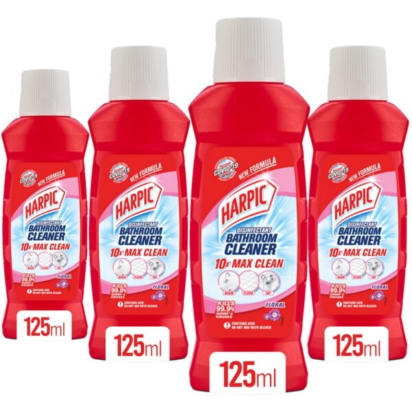 Harpic Bathroom Cleaner Stain Removal 10x Better Cleaning Floral 125ml - Pack of 4